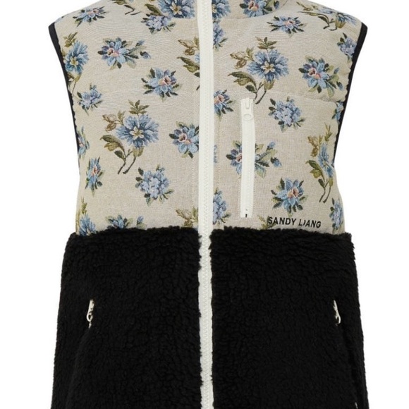 Sandy Liang Floral Patterned Black Fleece Vest - Picture 2 of 9